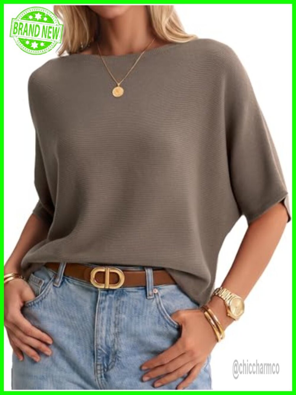 Oversized Batwing Sleeve 100% Cotton Pullover Sweater Business Casual Top